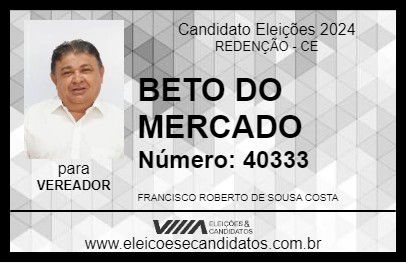 Candidato BETO DO MERCADO 2024 - REDENÇÃO - Eleições