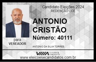 Candidato ANTONIO CRISTÃO 2024 - REDENÇÃO - Eleições