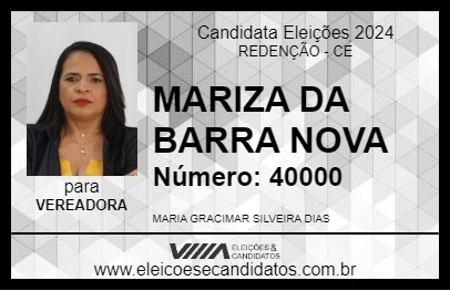 Candidato MARIZA DA BARRA NOVA 2024 - REDENÇÃO - Eleições