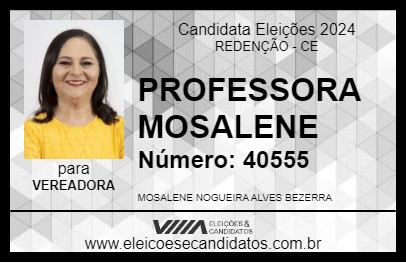 Candidato PROFESSORA MOSALENE 2024 - REDENÇÃO - Eleições