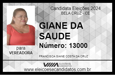 Candidato GIANE DA SAUDE 2024 - BELA CRUZ - Eleições