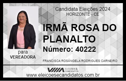 Candidato IRMÃ ROSA DO PLANALTO 2024 - HORIZONTE - Eleições