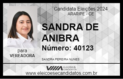 Candidato SANDRA DE ANIBRA 2024 - ARARIPE - Eleições