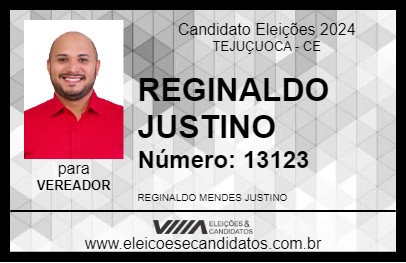 Candidato REGINALDO JUSTINO 2024 - TEJUÇUOCA - Eleições