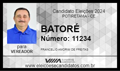 Candidato BATORÉ 2024 - POTIRETAMA - Eleições