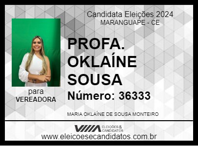 Candidato PROFA. OKLAÍNE SOUSA 2024 - MARANGUAPE - Eleições