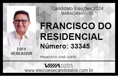 Candidato FRANCISCO DO RESIDENCIAL 2024 - MARACANAÚ - Eleições