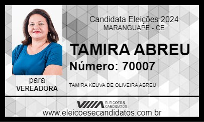 Candidato TAMIRA ABREU 2024 - MARANGUAPE - Eleições