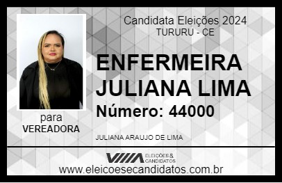 Candidato ENFERMEIRA JULIANA LIMA 2024 - TURURU - Eleições