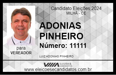 Candidato ADONIAS PINHEIRO 2024 - MILHÃ - Eleições