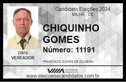 Candidato CHIQUINHO GOMES 2024 - MILHÃ - Eleições