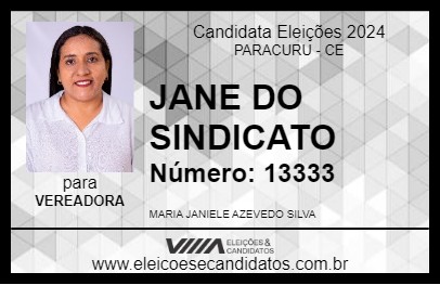 Candidato JANE DO SINDICATO 2024 - PARACURU - Eleições