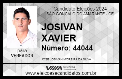 Candidato JOSIVAN XAVIER 2024 - SÃO GONÇALO DO AMARANTE - Eleições