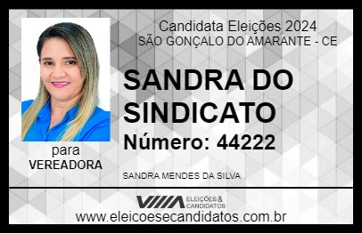 Candidato SANDRA DO SINDICATO 2024 - SÃO GONÇALO DO AMARANTE - Eleições