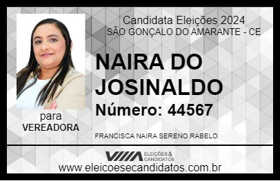 Candidato NAIRA DO JOSINALDO 2024 - SÃO GONÇALO DO AMARANTE - Eleições