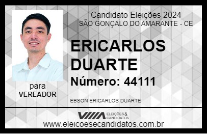 Candidato ERICARLOS DUARTE 2024 - SÃO GONÇALO DO AMARANTE - Eleições