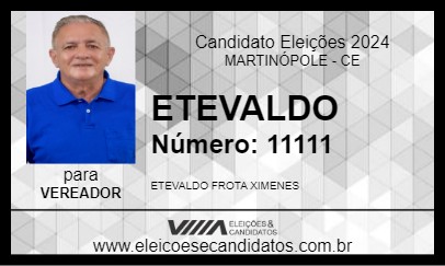 Candidato ETEVALDO 2024 - MARTINÓPOLE - Eleições