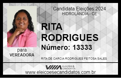 Candidato RITA RODRIGUES 2024 - HIDROLÂNDIA - Eleições