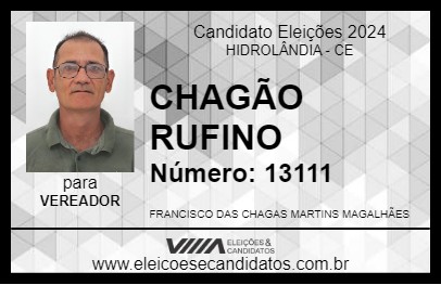 Candidato CHAGÃO RUFINO 2024 - HIDROLÂNDIA - Eleições