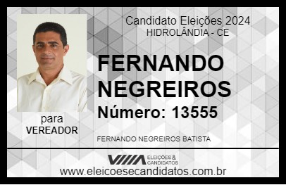 Candidato FERNANDO NEGREIROS 2024 - HIDROLÂNDIA - Eleições