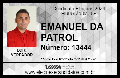 Candidato EMANUEL DA PATROL 2024 - HIDROLÂNDIA - Eleições