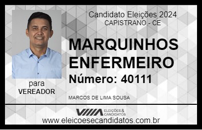 Candidato MARQUINHOS ENFERMEIRO 2024 - CAPISTRANO - Eleições