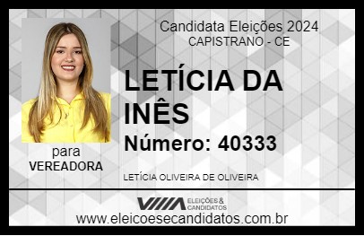 Candidato LETÍCIA DA INÊS 2024 - CAPISTRANO - Eleições