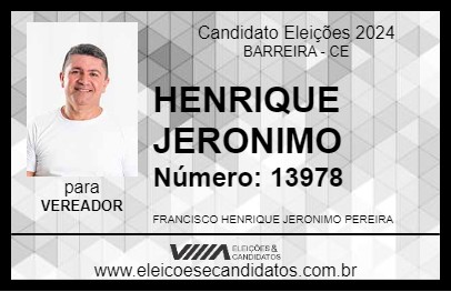 Candidato HENRIQUE JERONIMO 2024 - BARREIRA - Eleições