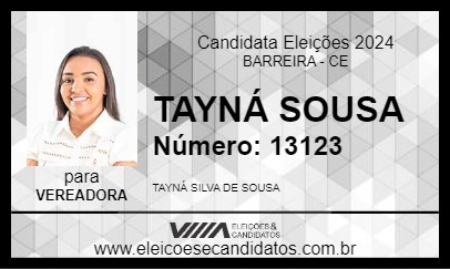 Candidato TAYNÁ SOUSA 2024 - BARREIRA - Eleições