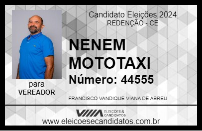 Candidato NENEM MOTOTAXI 2024 - REDENÇÃO - Eleições