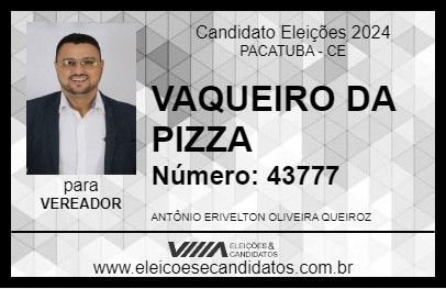 Candidato VAQUEIRO DA PIZZA 2024 - PACATUBA - Eleições