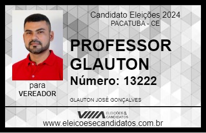 Candidato PROFESSOR GLAUTON 2024 - PACATUBA - Eleições