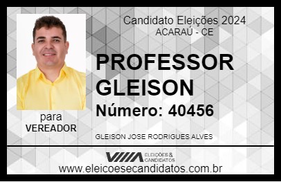 Candidato PROFESSOR GLEISON 2024 - ACARAÚ - Eleições