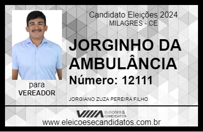 Candidato JORGINHO DA AMBULÂNCIA 2024 - MILAGRES - Eleições