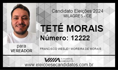 Candidato TETÉ MORAIS 2024 - MILAGRES - Eleições