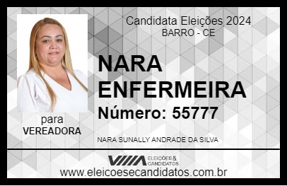 Candidato NARA ENFERMEIRA 2024 - BARRO - Eleições