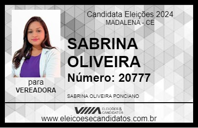 Candidato SABRINA OLIVEIRA 2024 - MADALENA - Eleições