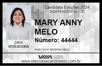 Candidato MARY ANNY MELO 2024 - INDEPENDÊNCIA - Eleições