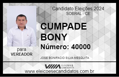 Candidato CUMPADY BONY 2024 - SOBRAL - Eleições