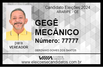 Candidato GEGÊ MECÂNICO 2024 - ARARIPE - Eleições