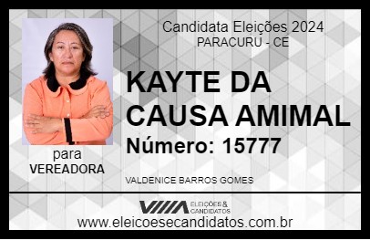 Candidato KAYTE DA CAUSA ANIMAL 2024 - PARACURU - Eleições