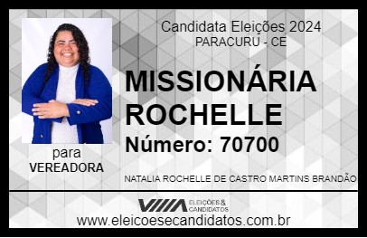 Candidato MISSIONÁRIA ROCHELLE 2024 - PARACURU - Eleições