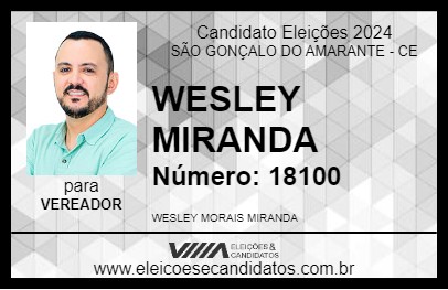 Candidato WESLEY MIRANDA 2024 - SÃO GONÇALO DO AMARANTE - Eleições