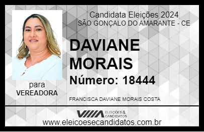 Candidato DAVIANE MORAIS 2024 - SÃO GONÇALO DO AMARANTE - Eleições