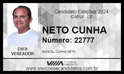 Candidato NETO CUNHA 2024 - ICAPUÍ - Eleições