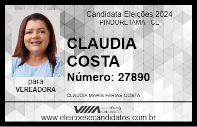 Candidato CLAUDIA COSTA 2024 - PINDORETAMA - Eleições