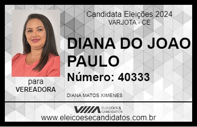 Candidato DIANA DO JOAO PAULO 2024 - VARJOTA - Eleições