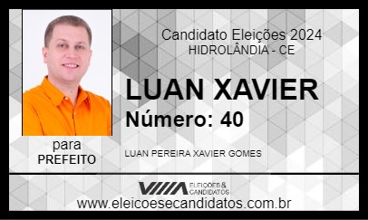 Candidato LUAN XAVIER 2024 - HIDROLÂNDIA - Eleições