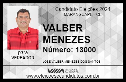 Candidato VALBER MENEZES 2024 - MARANGUAPE - Eleições