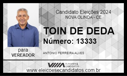 Candidato TOIN DE DEDA 2024 - NOVA OLINDA - Eleições